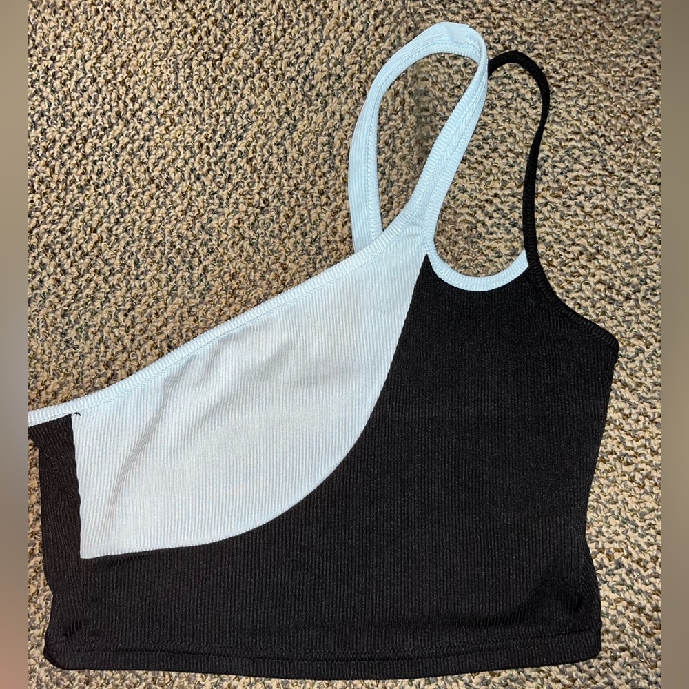 Blue and black crop top